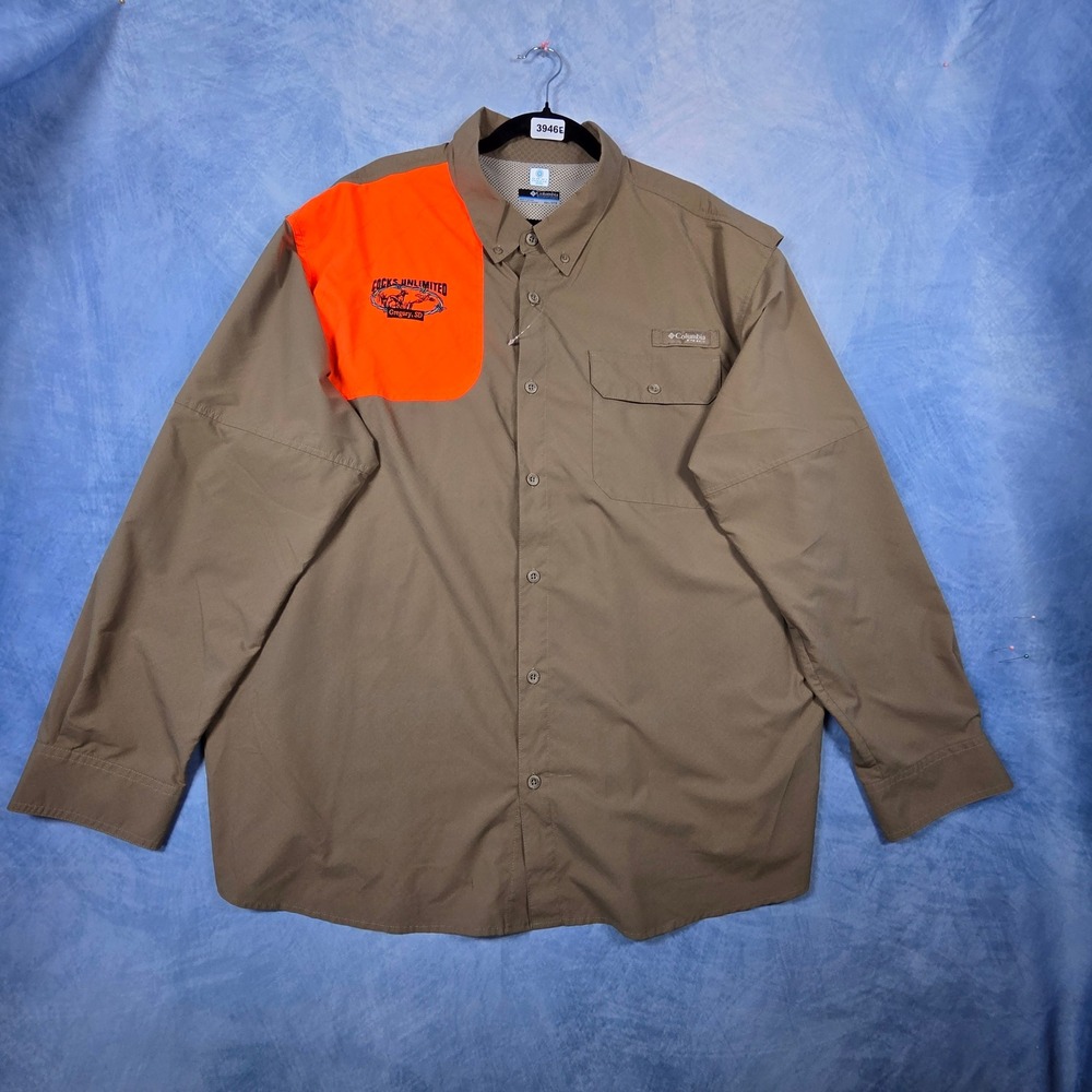 Columbia PHG Mens XXL Tan Orange Shooting Shirt Omni-Freeze Hunting Cocks Unltd